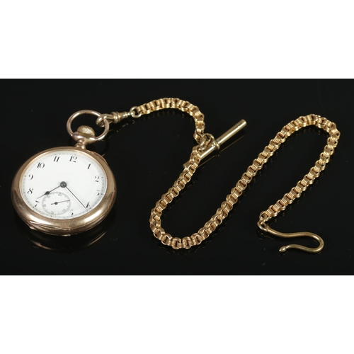 353 - A Waltham Mass gold plated pocket watch (8391545), on 'Canadian Gold' gilt metal albert chain. In wo... 