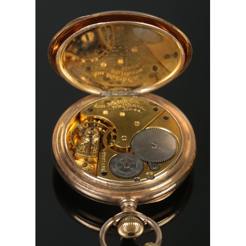 353 - A Waltham Mass gold plated pocket watch (8391545), on 'Canadian Gold' gilt metal albert chain. In wo... 