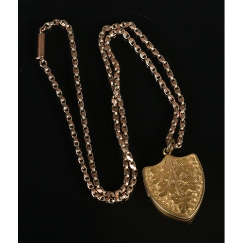 363 - A 9ct box chain with yellow metal locket. Weight of chain 6.8g.