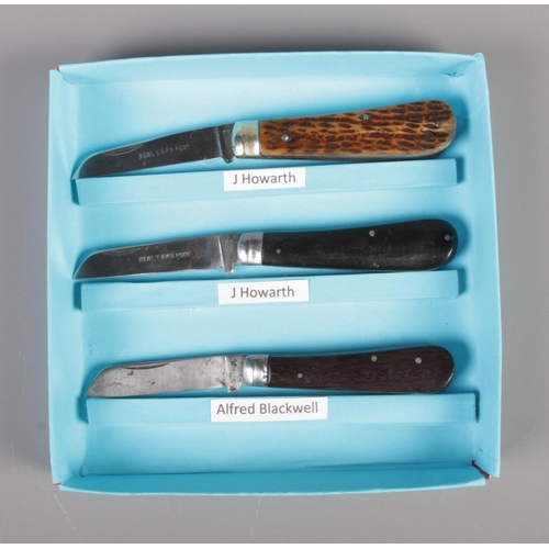 387 - Three real lamb foot bladed Sheffield penknives by J. Howarth and Alfred Blackwell.