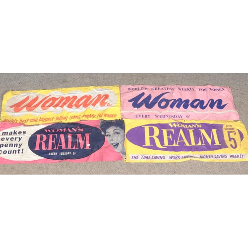 544 - Woman's Realm banners and Woman banner all approximately 118cm x 46cm