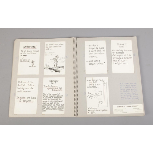 135 - A scrapbook containing 1930's/40's newspaper clippings and several hand drawn caricatures with subje... 