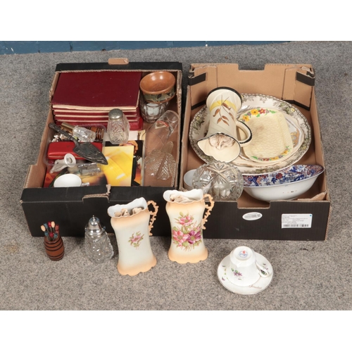 188 - Two boxes of miscellaneous to include ceramics, glassware, silver plated cutlery, etc.