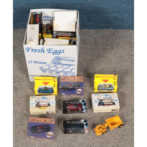 193 - A box of mostly boxed diecast vehicles including Shell Collection, DC Batmobile, Corgi Classic Publi... 