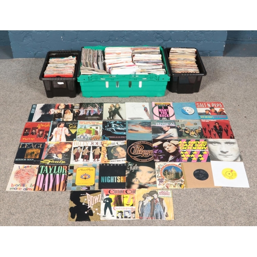 236 - Three boxes of assorted single records. To include Kylie Minogue, The Beatles, The Rolling Stones, C... 