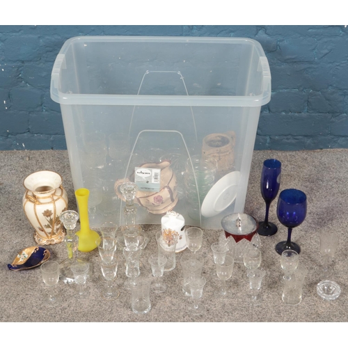 242 - A quantity of ceramics and glassware. Includes Worcester vase, Edwardian glasses, etc.