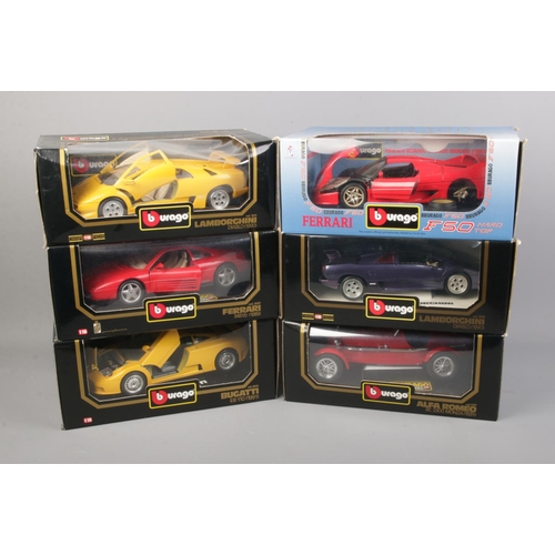 276 - Six boxed Burago 1/18 scale diecast cars including Bugatti EB110, Lamborghini Diablo, Ferrari F50 Ha... 