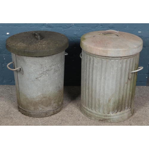 280 - Two lidded galvanised metal bins.