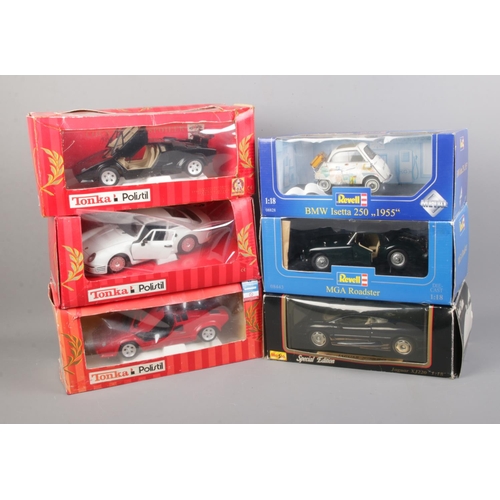 283 - Six boxed 1/18 scale diecast cars including Revell BMW Isetta 250, Tonka Polistil Lamborghini Counta... 