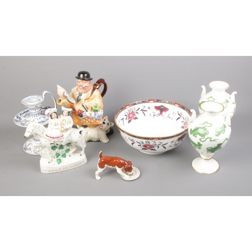 44 - A collection of assorted ceramics to include flatback Going to Market figure, Wedgwood Chinese Tiger... 
