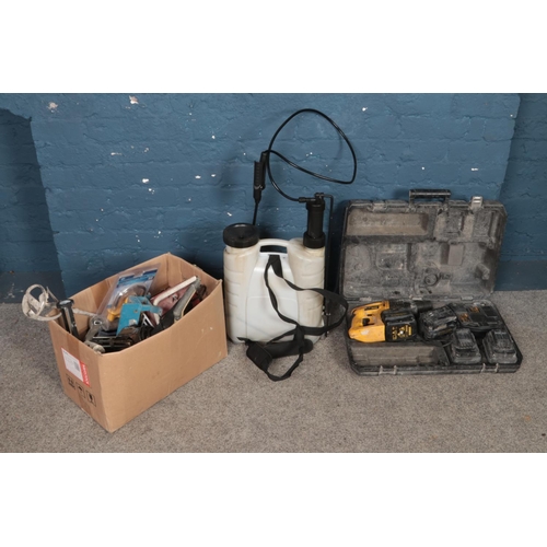 338 - A Dewalt DW005 Drill in case, together with garden sprayer and an assortement of tools.