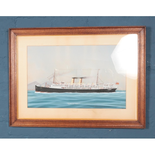 372 - A mixed media framed picture depicting R.M.S Otway. Approx. dimensions including frame 87cm x 64cm.