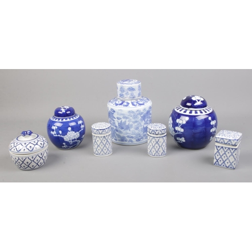 61 - A collection of oriental ceramics, to include lidded ginger jars; one with four character marks, ano... 