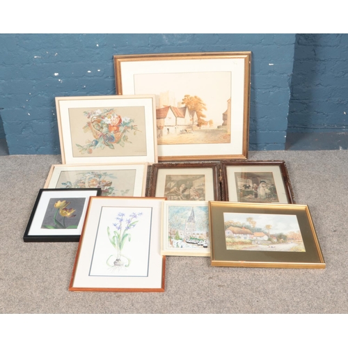 386 - A collection of assorted prints and watercolours including H.Scott, H. Munson, engravings, etc.