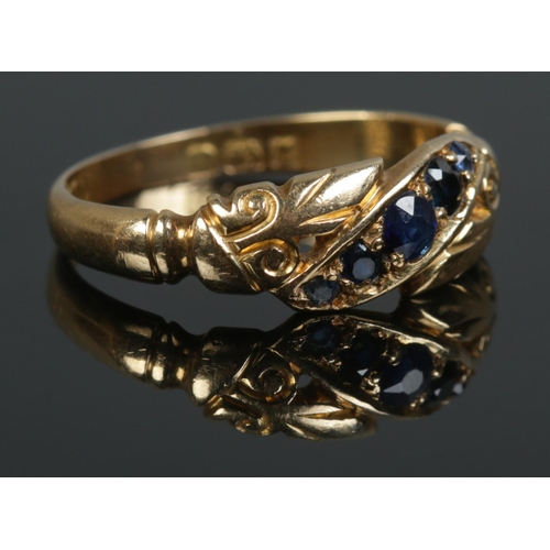 425 - A Victorian 18ct Gold five stone sapphire ring. Assayed for Birmingham, 1899. Size M½. Total weight:... 