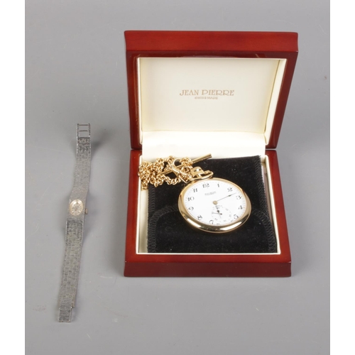 447 - A boxed Jean Pierre pocket watch along with ladies Corvette wristwatch.