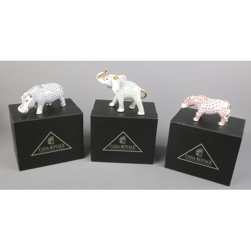 456 - Three boxed Casa Royale ceramic figures. Includes Elephant, Hippopotamus and Rhino.