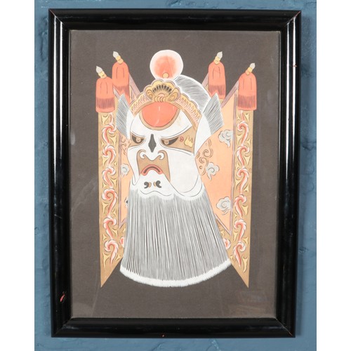 322 - Framed oriental mask picture 39cm x 30cm