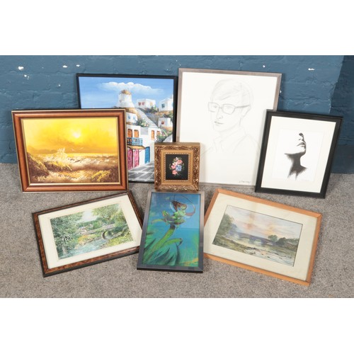 391 - A quantity of framed paintings and sketches. To include G.W Wheelhouse, Ponsonby, Cliffe, Billit, Wa... 