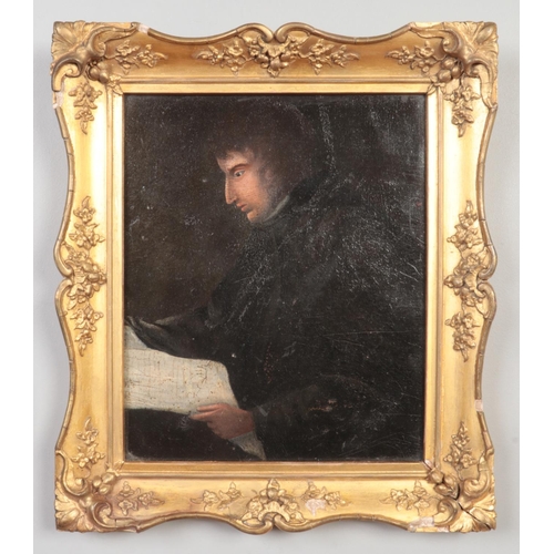 144 - A 19th century gilt framed oil on board. Portrait of a gentleman reading. 27cm x 22cm.