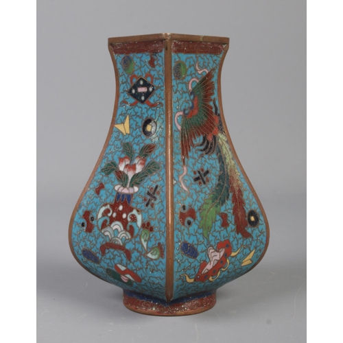10 - A small Chinese Fanghu shape cloisonne vase. Height 12.5cm.