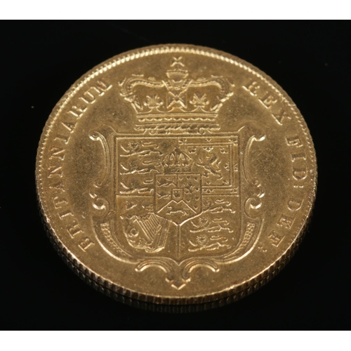 140 - A George IV full sovereign, dated 1827. Bare head portrait with crowned shield to reverse.