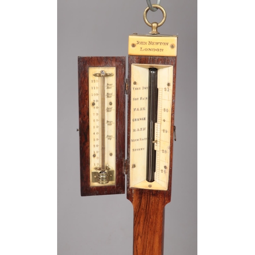 163 - An early 19th century rosewood, brass and ivory ships stick barometer by John Newton, London. With g... 