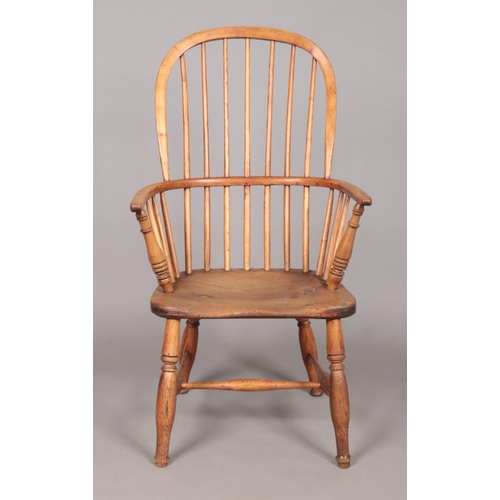 166 - A 19th century ash/elm Windsor arm chair with spindle back. Height of back 97cm, Front seat width 48... 