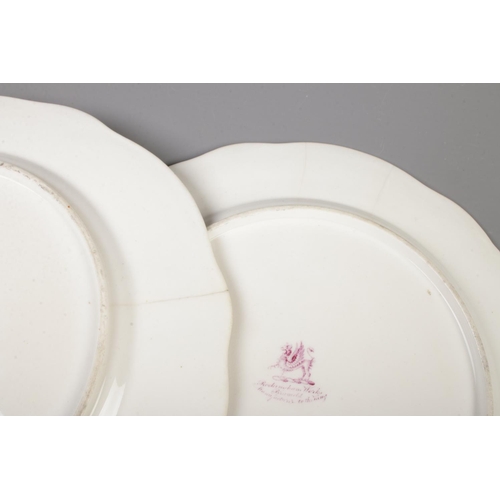 17 - Two Rockingham dessert plates with C-scroll moulded borders. Both having gilt, maroon and yellow bor... 