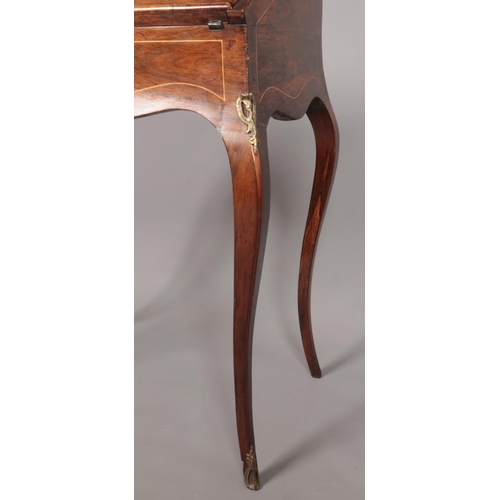 181 - An early 20th century rosewood writing desk with marquetry inlaid drop down front, fitted interior a... 