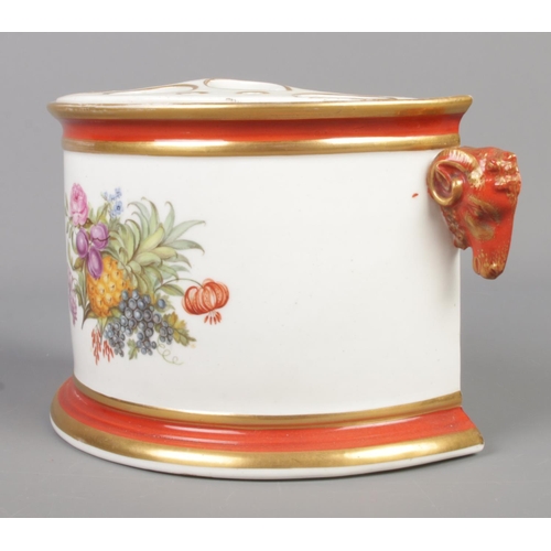 23 - A Derby bough pot and cover with painted floral scene, possibly by William Billingsley. Height 13.5c... 