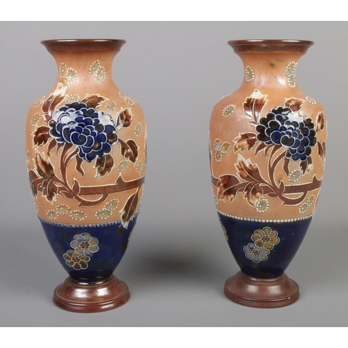 26 - A large pair of Royal Doulton Slaters patent baluster shaped vases. Height 32cm.