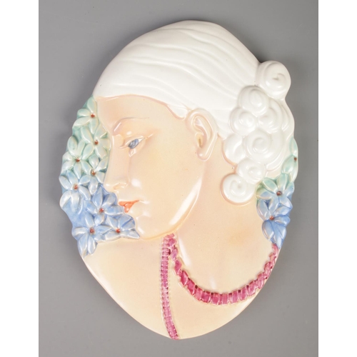 32 - An Art Deco Beswick Ware wall plaque, Lady With Beads.  Impressed number 436 and painter's number 81... 