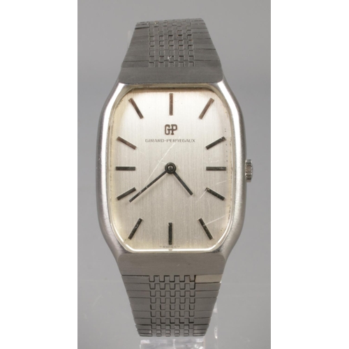 91 - A gents stainless steel Girard-Perregaux manual wristwatch. Having baton markers. Case width (exclud... 