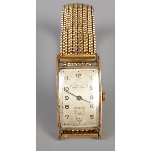 533 - A rectangular gold plated Pheonix Watch Co expanding wristwatch.