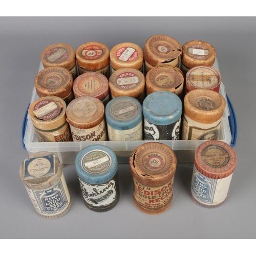 200 - A collection of Wax phonograph cylinders and five empty cylinder cases including Edison Concert Band... 