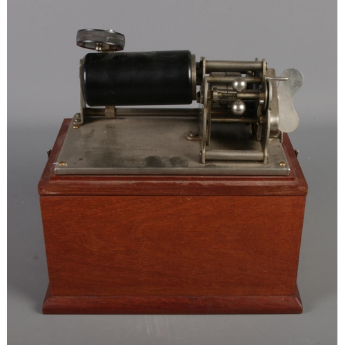 245 - A wax cylinder phonograph stamped 30229 with mahogany case. Includes Soprano, Wearing of the Green c... 