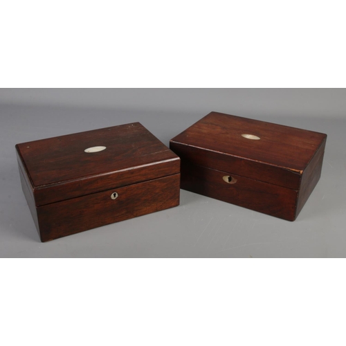 268 - Two 19th century rosewood jewellery boxes with mother of pearl inlay.