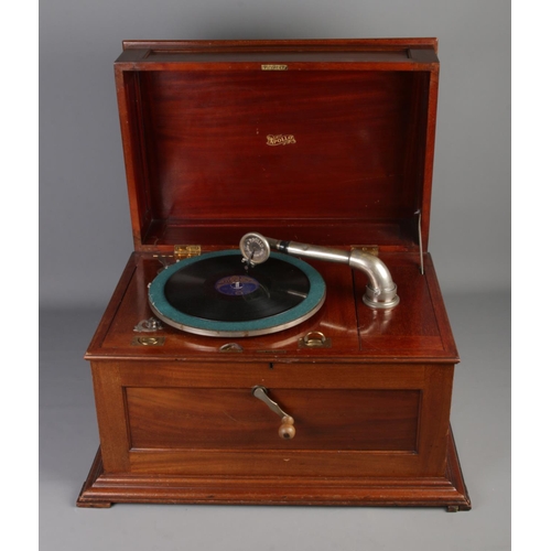 411 - An Apollo oak cased hornless gramophone.