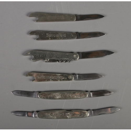 244 - A collection of six Sheffield advertising penknives to include Specialloid, Wellington, Dewsbury & B... 