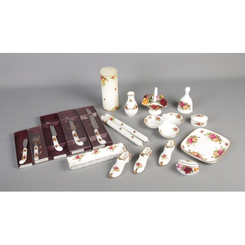 253 - Royal Albert Old Country Roses trinket box, candles and other collectable items.