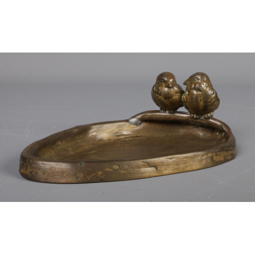 274 - Bronze pin dish surmounted with two birds.