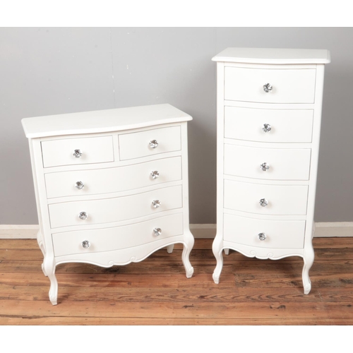 565 - Modern French style chest of drawers with cabriole legs with matching tallboy both with glass diamon... 