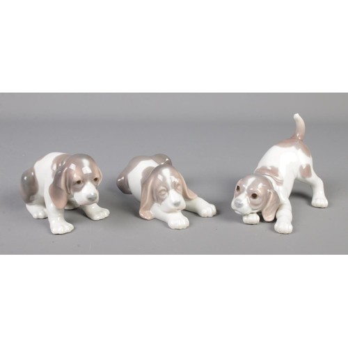 216 - A set of 3 Lladro dogs / puppies.