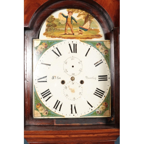 543 - An oak and mahogany longcase clock, with barley twist features and swan neck pediment. Dial for SJ F... 