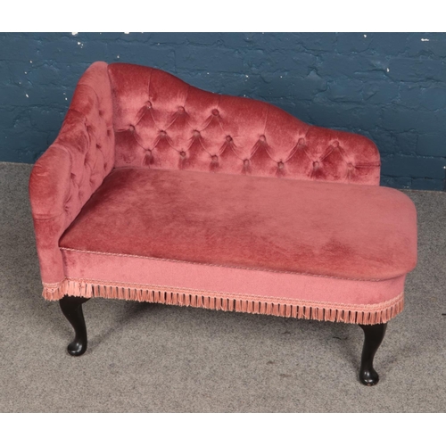 553 - A Creative Furnishings velvet and fringe upholstered miniature chaise longue. Approx. dimensions 47c... 