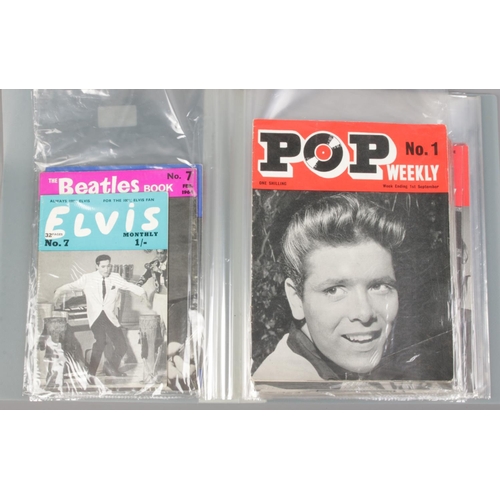 619 - A folder containing music magazines. Includes The Beatles Book Monthly No.1-7, approximately 30 Pop ... 