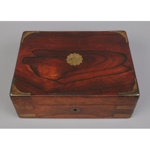 112 - A mahogany stationary box with fitted interior and cut glass inkwells. Also includes damaged Waterma... 