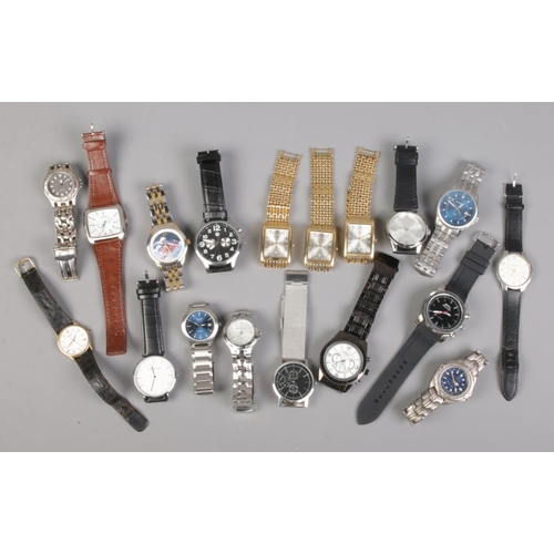 142 - A collection of gents quartz wristwatches. Includes Claude Valetine, Limit, Slazenger, Badace etc.