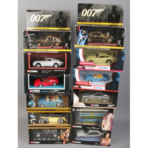 174 - Twelve boxed Corgi James Bond 007 diecast vehicles. Includes Corgi & Bond 40th Anniversary, etc.